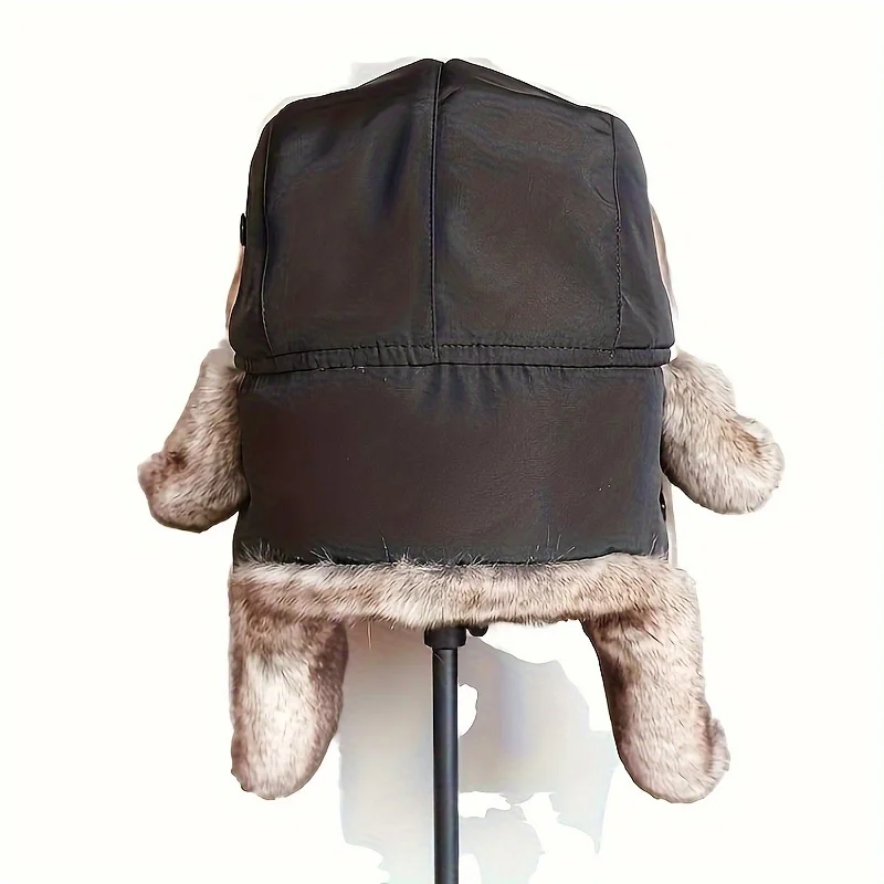 Winterwarme Bombermütze für Männer und Frauen, Schneekappe, Kunstpelz, russische Uschanka-Trapper-Hüte mit Ohrenklappen für Outdoor-Jagd, Skifahren – Detail 6