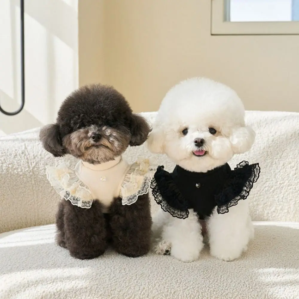 Comfortable Lace Pet Summer Vest Soft Breathable Cat Base Skirt Flying Sleeve Pet Dress Spring view 4
