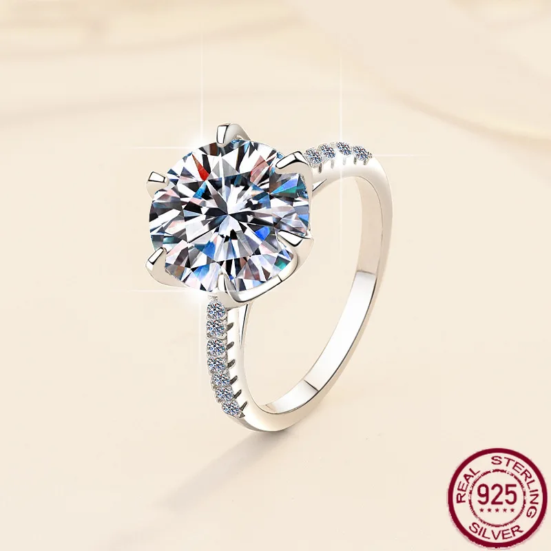 

Новое винтажное 5-каратное кольцо с муассанитом, кольцо из стерлингового серебра 925 пробы, модное кольцо с голубиным яйцом, шесть когтей, свадебные украшения