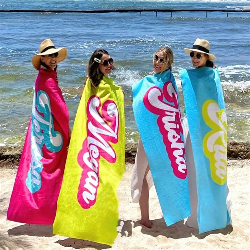 Custom Personalized Name Beach Towel Colorful Bath Towels for Girl Microfiber Quick Dry Custom Sand Free Beach Yoga Spa Gym Pool