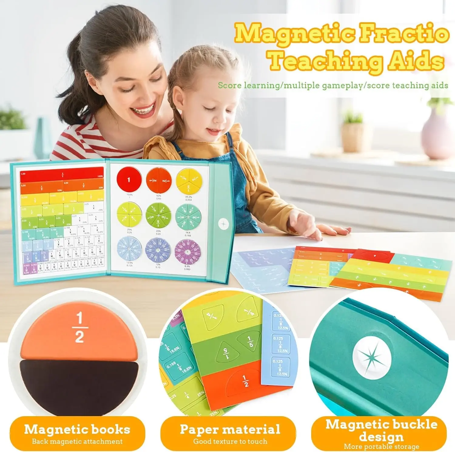 Children Magnetic Fraction Learning Math Toys Wooden Fraction Book Set Parish Teaching Aids Arithmetic Learning Educational Toys