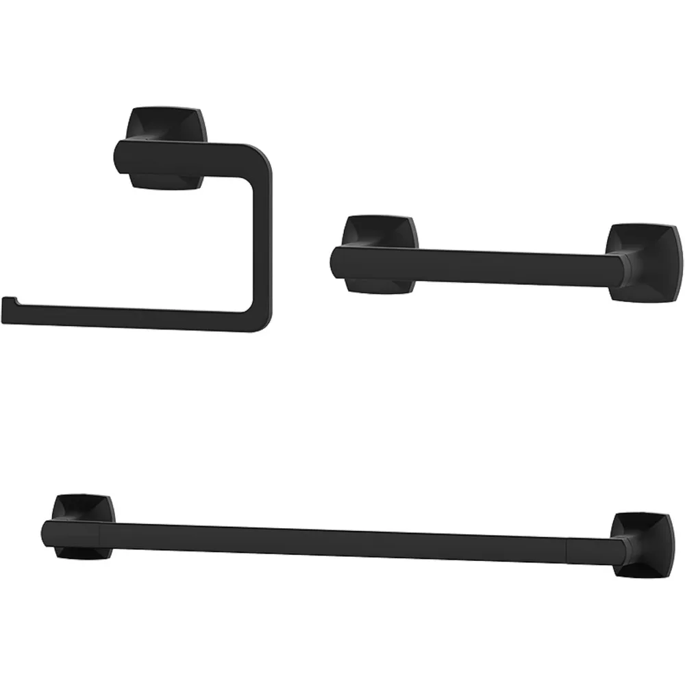 

3-Piece Matte Black Bathroom Hardware Set with Towel Bar, Ring, and Toilet Paper Holder, Wall-Mounted