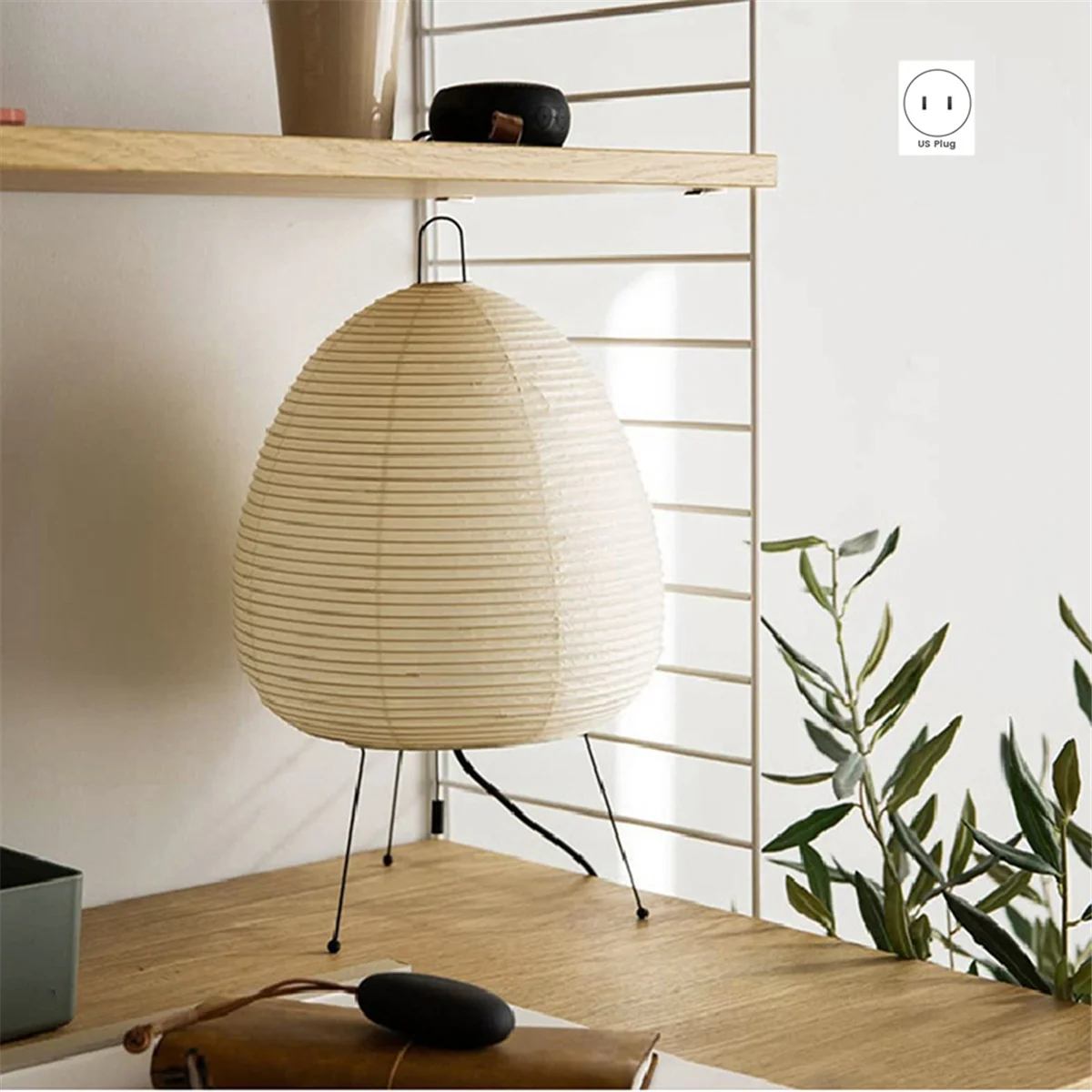 ABZV-Japanese Rice Paper Lantern LED Table Lamp Living Room Bedroom Bedside Study Hotel Homestay Tripod Floor Lamp,US Plug