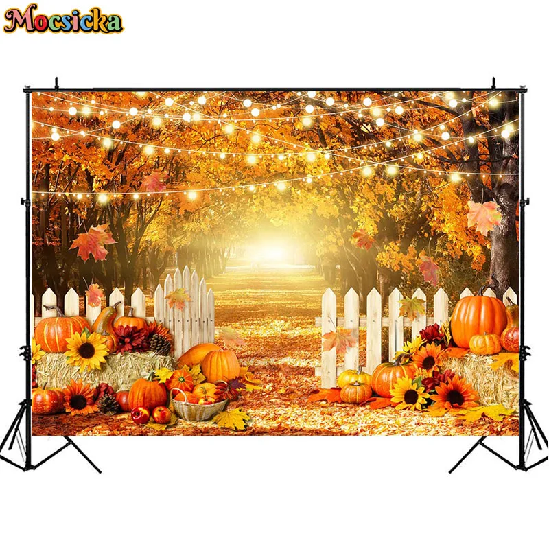 С Днем Рождения, осенний фотофон, кленовые листья, декор для торта, стола, баннер, осенний детский портретный фон, фотосессия, студия