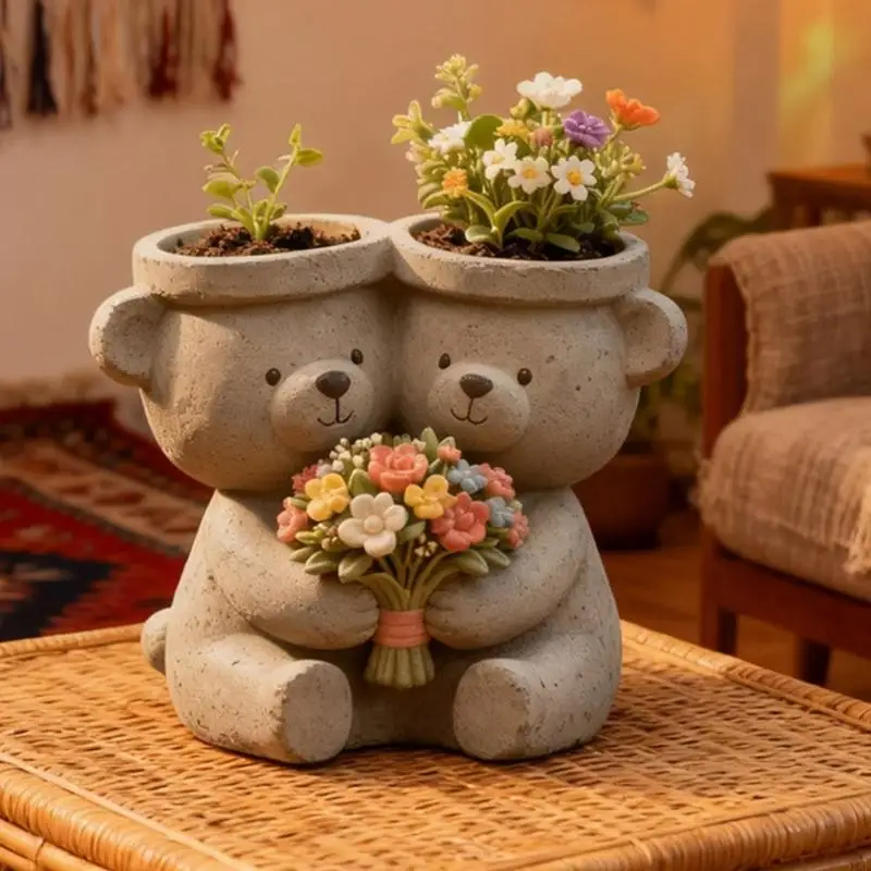 

91AF Lovely Bear Holding Flower Silicone Mould For Resin Jewelry Making And Home Decoration Craft