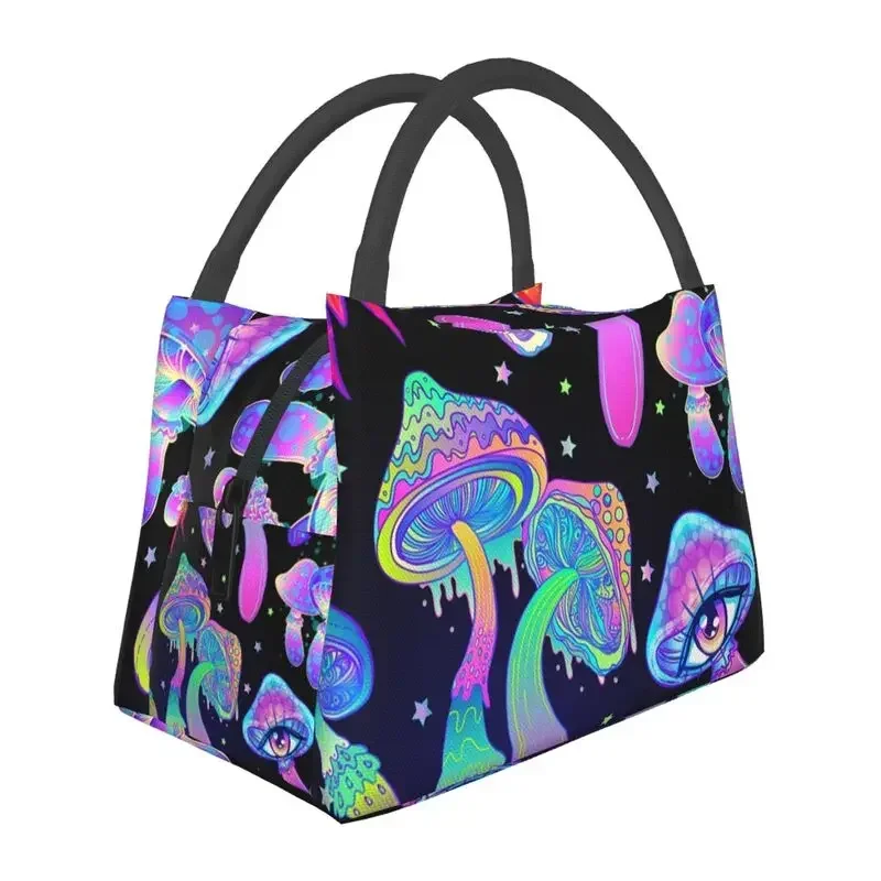 Magic Mushroom Trippy Psychedelic Neon Pastel Goth Insulated Lunch Bags Camping Travel Leakproof Thermal Cooler Bento Box Women