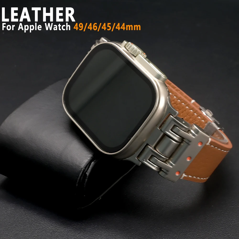 

Роскошный кожаный ремешок для Apple Watch Ultra 3 2 49 мм серии 11 10 46 мм Мужской деловой браслет для iWatch 9 8 7 6 5 4 SE3 45 мм 44 мм