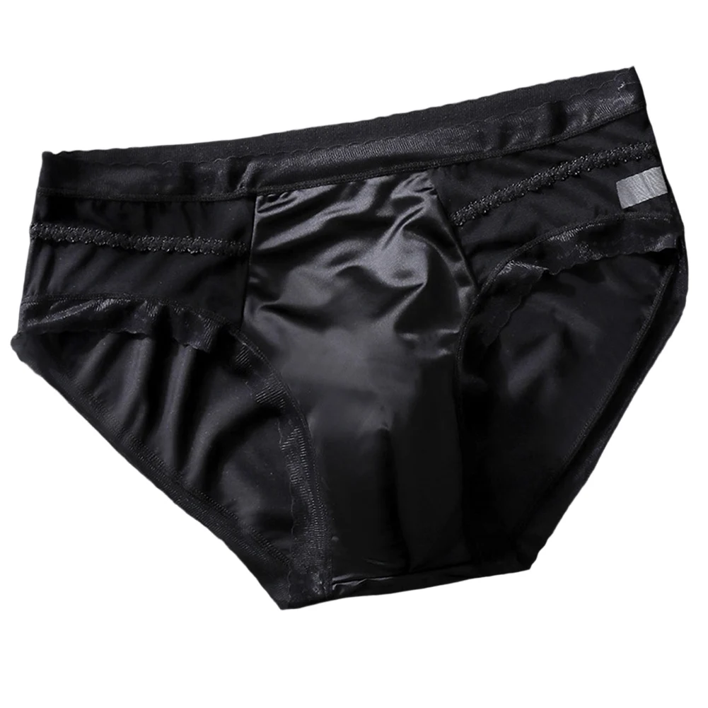 White Ice Silk Briefs Thin Lace Men\'s Briefs 68 Nylon 32 Spandex Thin Fabric High Elasticity Breathable Fabric