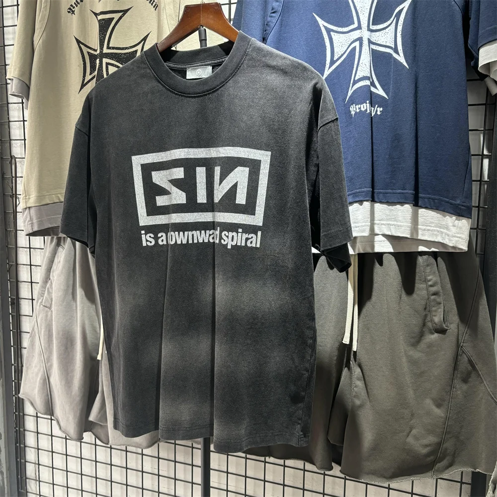 

Ретро американский бренд Nine Inch Nail Letter Print Heavy Waed Vintage ex Свободная футболка ort Sve Молодежная летняя мода