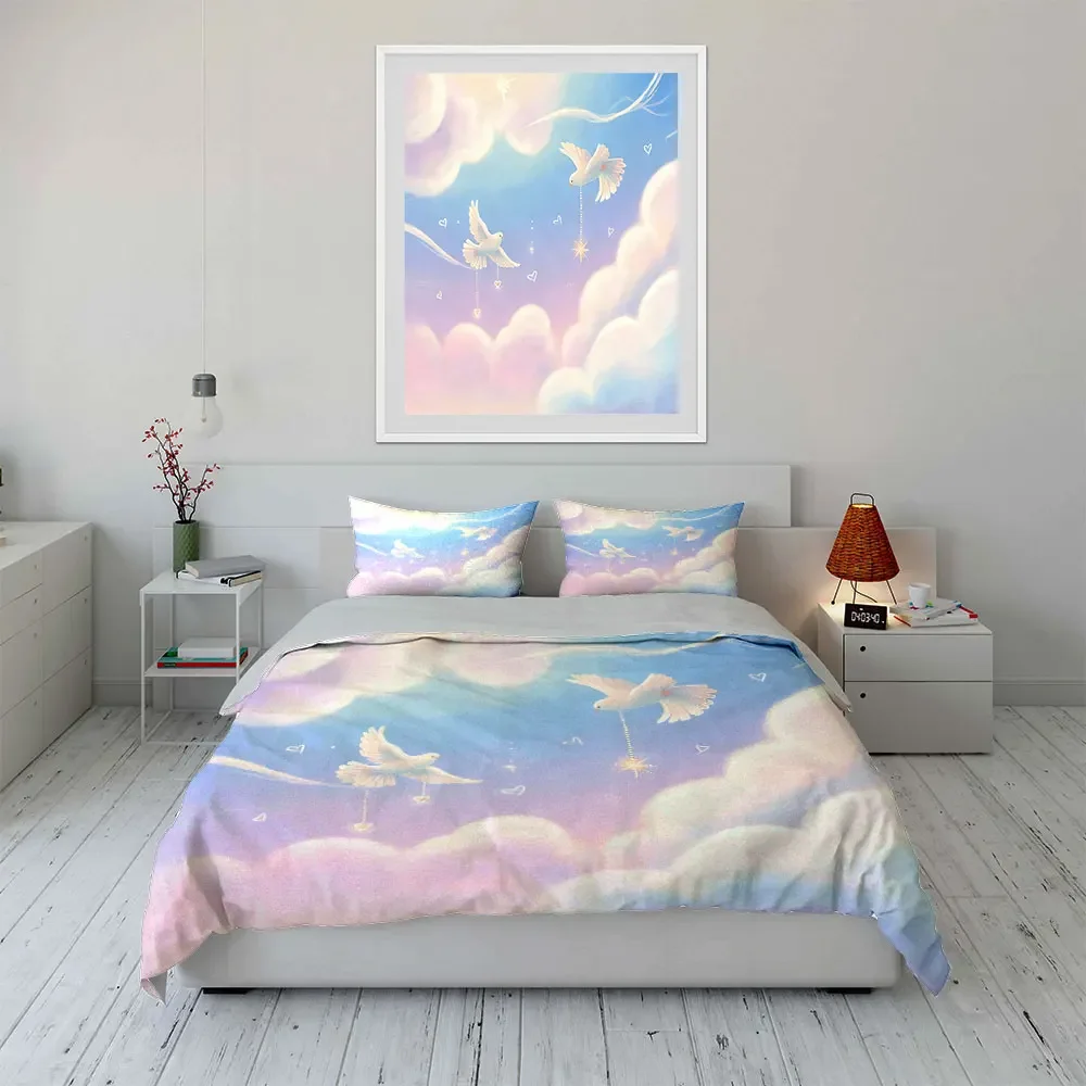 Dreamy Dove Cloud Décor Set Soft Comfortable Duvet Cover Bedding Set Included 1*Duvet Cover & 2*Pillowcases, gift