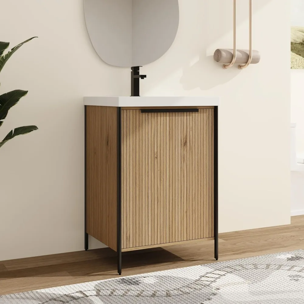 

24 Inch Modern Freestanding Bathroom Vanity Set with Sink and Cabinet Doors