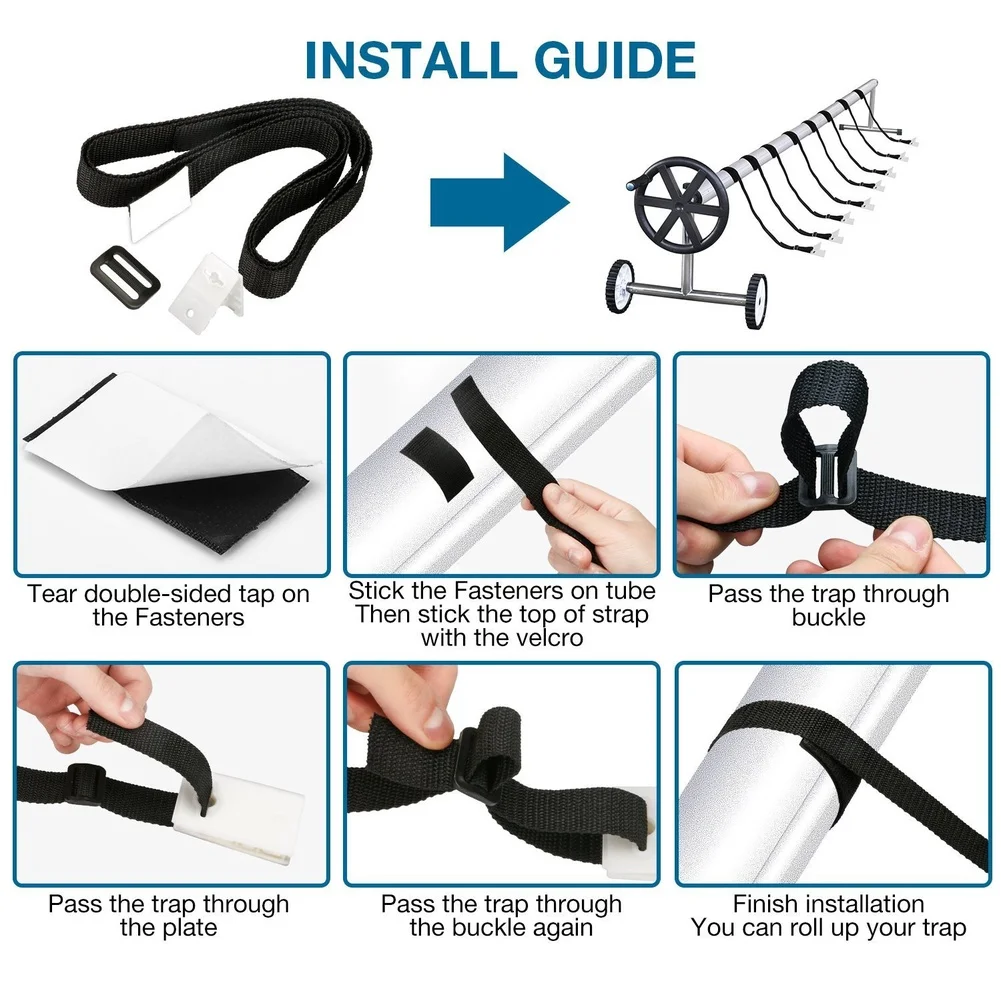 8 Pack Pool Cover Reel Straps with Buckles and Fasteners Tabs for Inflatable Pool Covers Compatible with Most Pool Cover Rollers