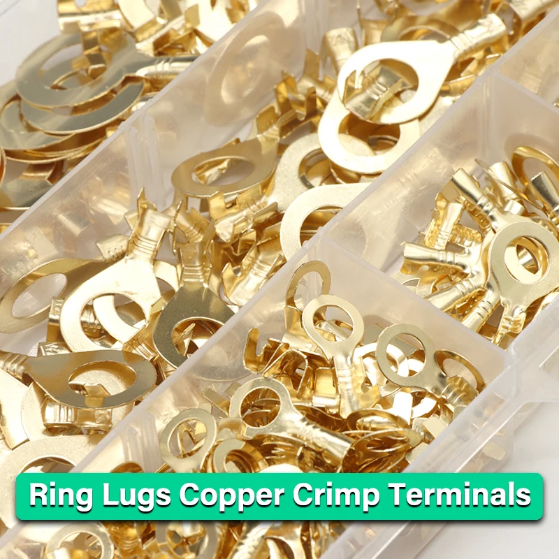 150/300/540pcs Ring Lugs Eyes Copper Crimp Terminals M3/M4/M5/M6/M8/M10  Cable lug Wire Connection Non Insulated Assortment Kit