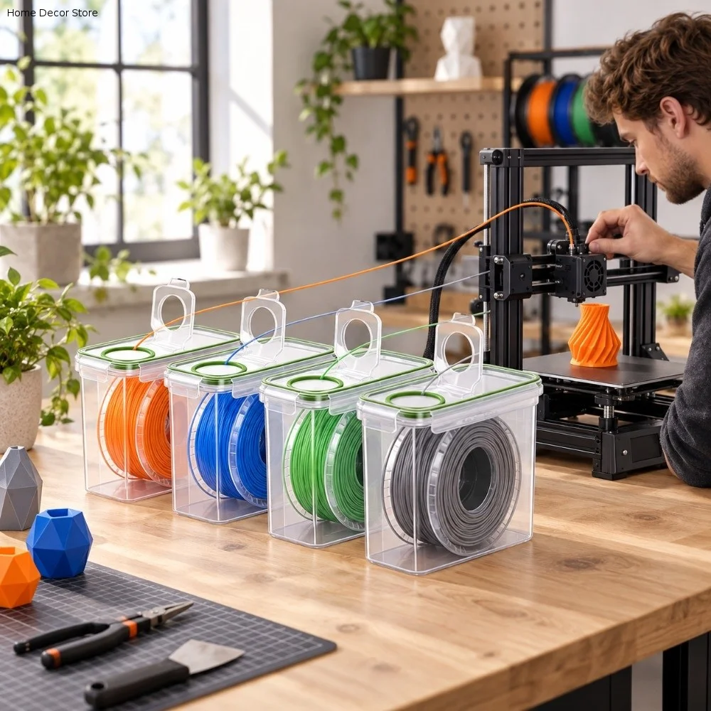 4Pcs Dustproof 3D Printing Filament Container Moisture Proof Sealed 3D Printing Filament Storage Box Large Capacity Transparent