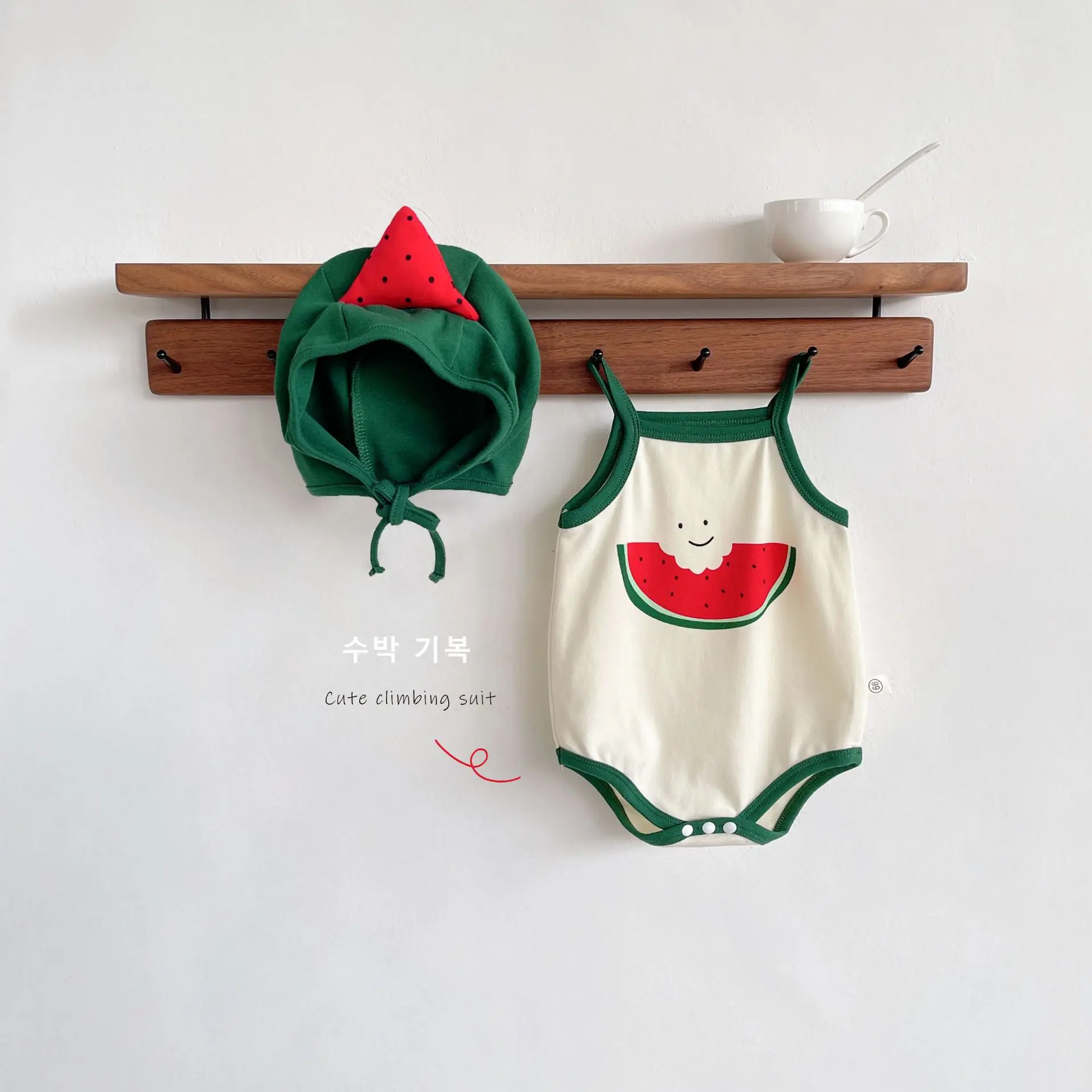 Baby Clothes Summer Thin Style Baby Super Cute Cartoon Little Watermelon Baby Hooded Suspender Boy Girl Rompers