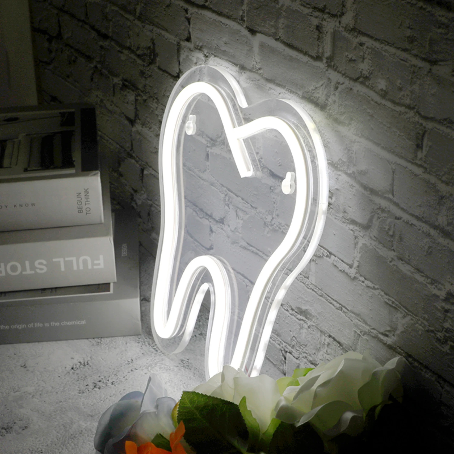 New Vibrant Neon LED Tooth Sign Light - Eye-catching and Colorful Party Table Decor - Festive Display for Shop Window and Art Ro