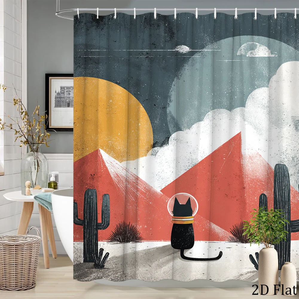 

Waterproof Boho Geometric Cactus Shower Curtain Retro Abstract Modern Desert Bathroom Decor Large Size 180x200cm
