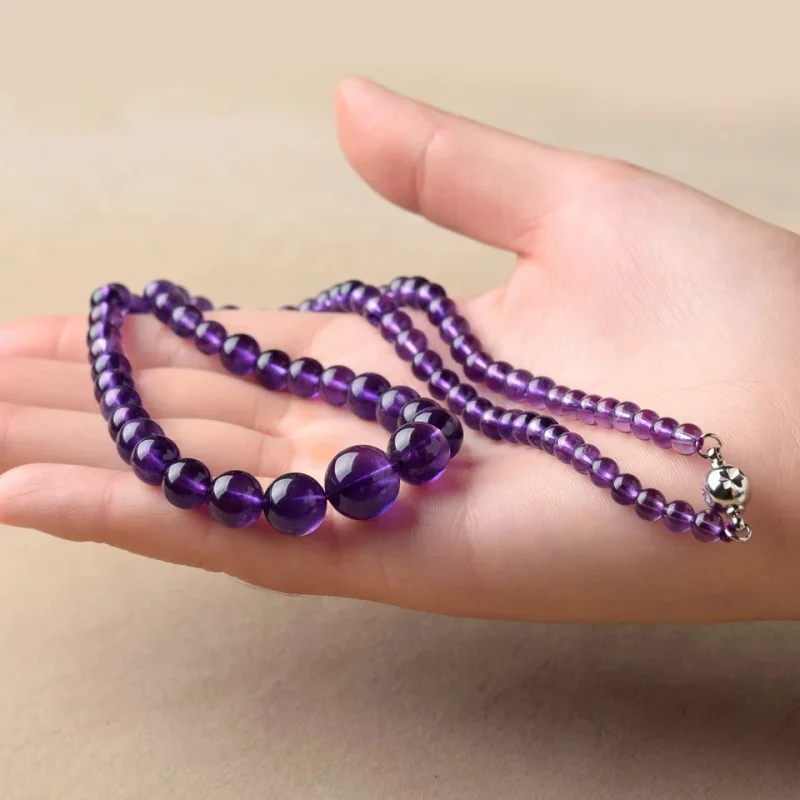 Uruguay Rough Stone Amethyst Graduated Strand Violet Dark Purple Ornament Get for Girlfriend Necklace Ethnic Style