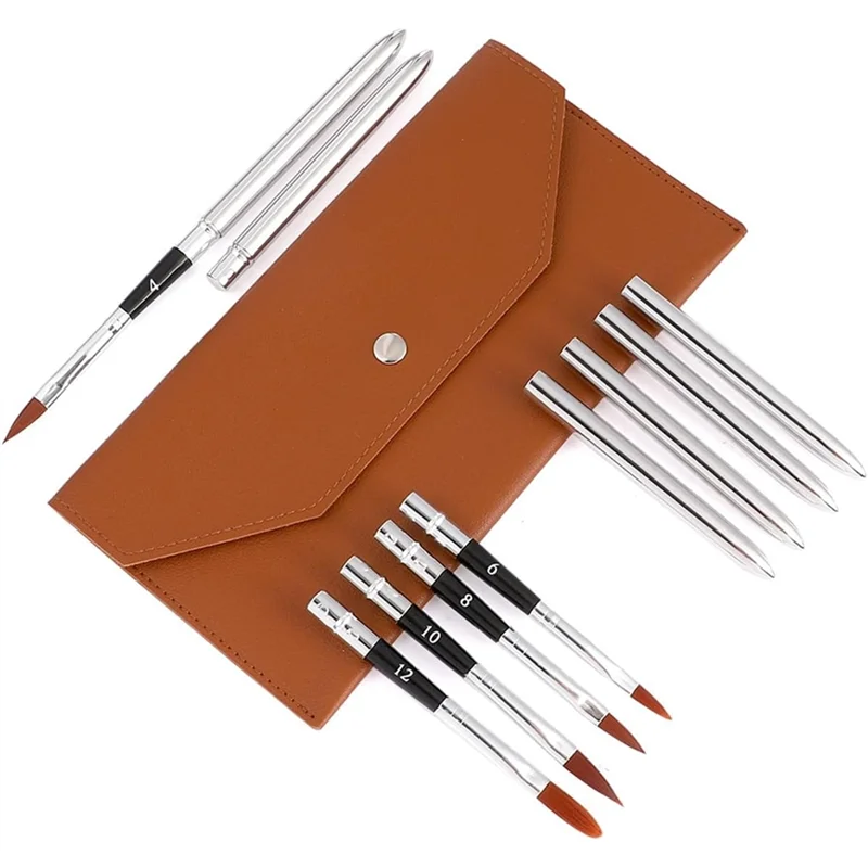 

AT82-Extendable Paint Brush Set- Art Brush For Watercolor, Gouache, 6 Pieces Travel For Watercolor Brushes With Leather Pouch