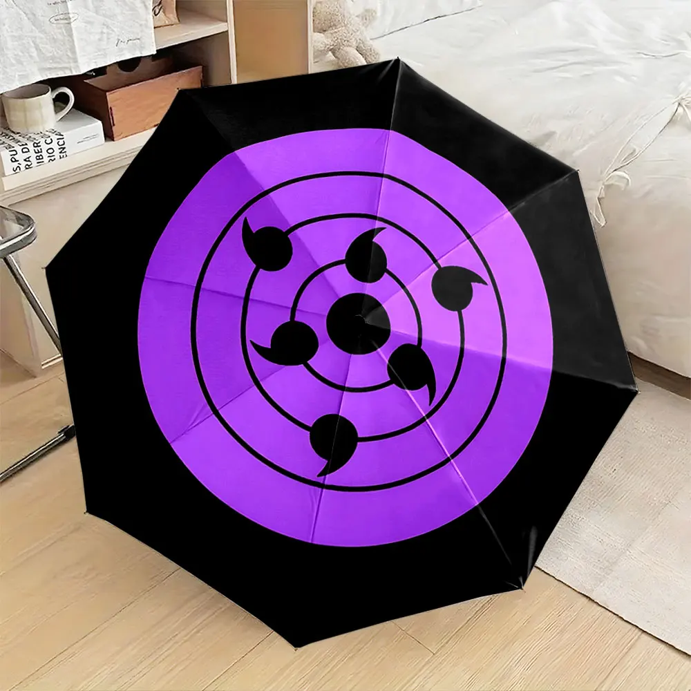 1PC Purple and Black Umbrella with Symbolic Design Print 8 Iron Ribs Folding Umbrella Auto-Open Fashion Sunshade