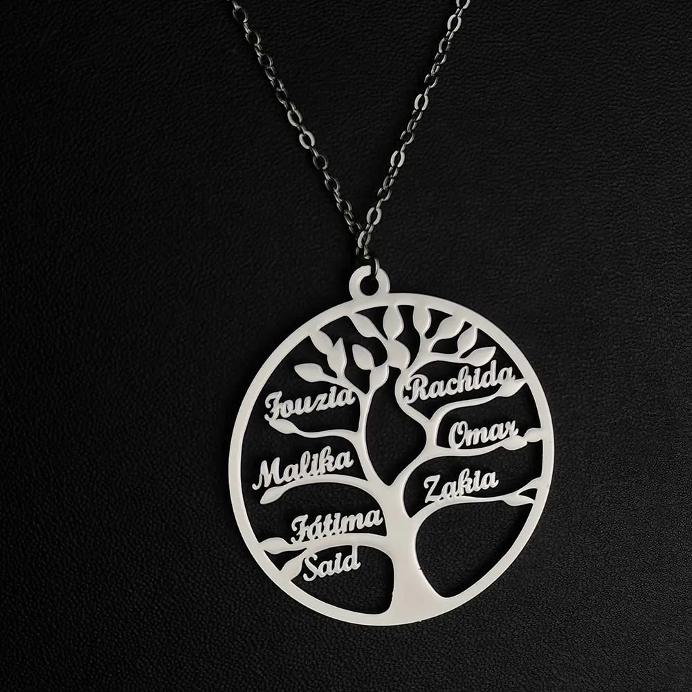 Custom 1-9 Names Stainless Steel Tree of Life Necklace Family Tree Pendant Necklace Family Nameplate Jewelry