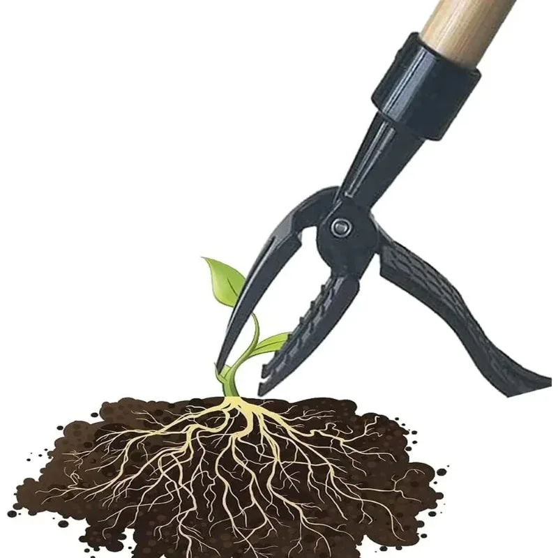 Stand Up Weed Puller Tool 4 Claw Steel Head Weeding Root Remover Easily Remove Weeds Without Bending for Lawn Yard Garden