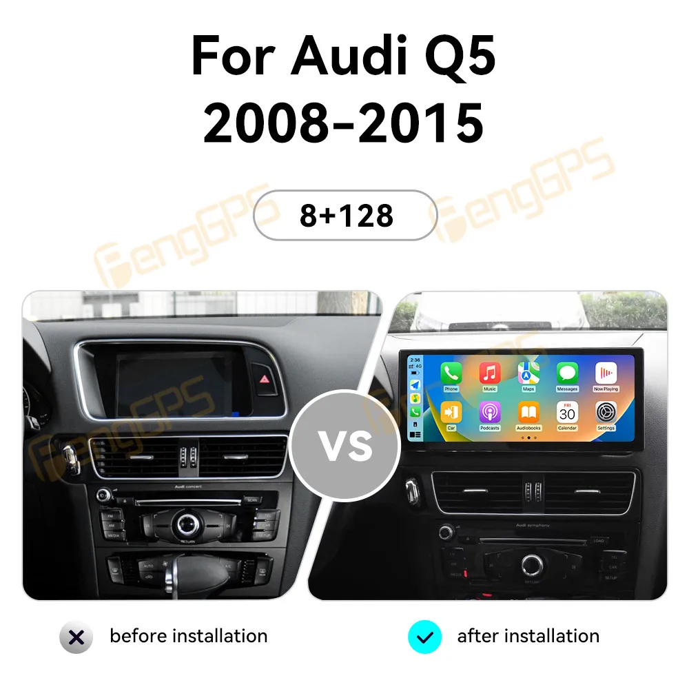 12.3 Inch Android 13 CarPlay Car Radio For Audi Q5 2008-2015 Touch Screen Multimedia Player GPS Navigation Head Unit DSP Auto
