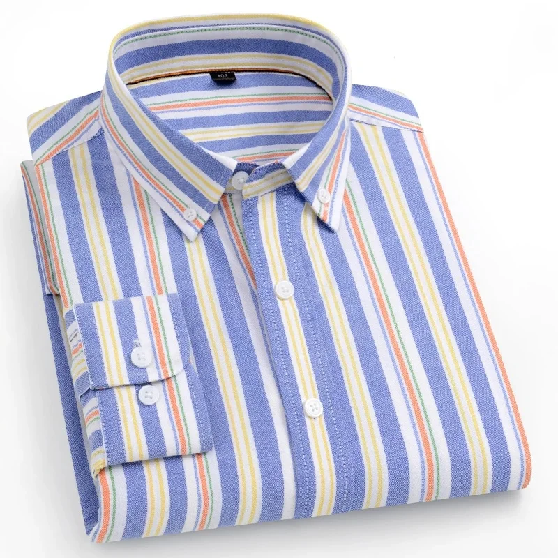 2026 spring new style 100% cotton Oxford plaid striped men's long