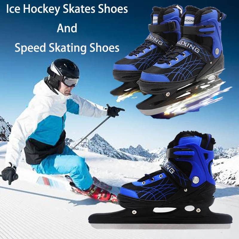 Stretchable Breathable New Ice Blade Hockey Skates Shoes Adjustable Thermal Thicken Carbon Steel Speed Skating Shoes for Adult