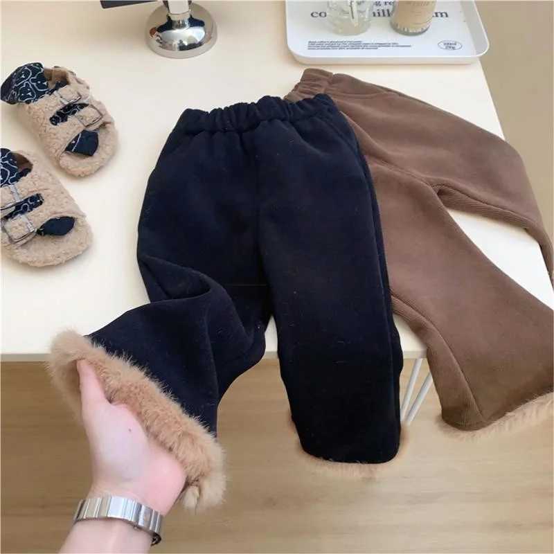 

Girls' winter pants Korean version children's one-piece velvet corduroy flared pants baby casual western-style and velvet pants