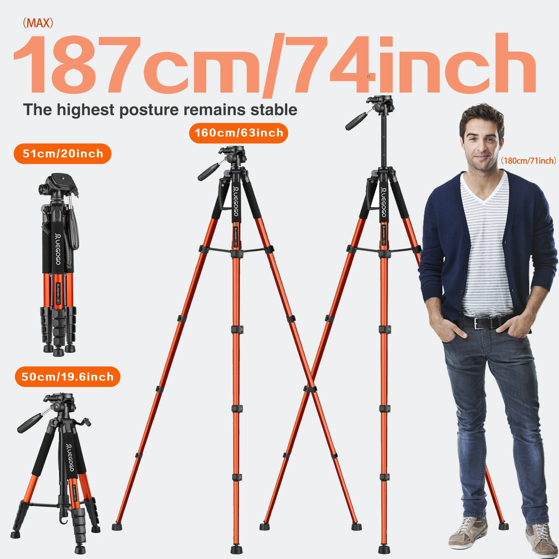 UEGOGO Camera Tripod, Tripod for Camera and Phone for Canon Nikon with Carry Bag, Compatible with DSLR, iPhone, Spotting Scope