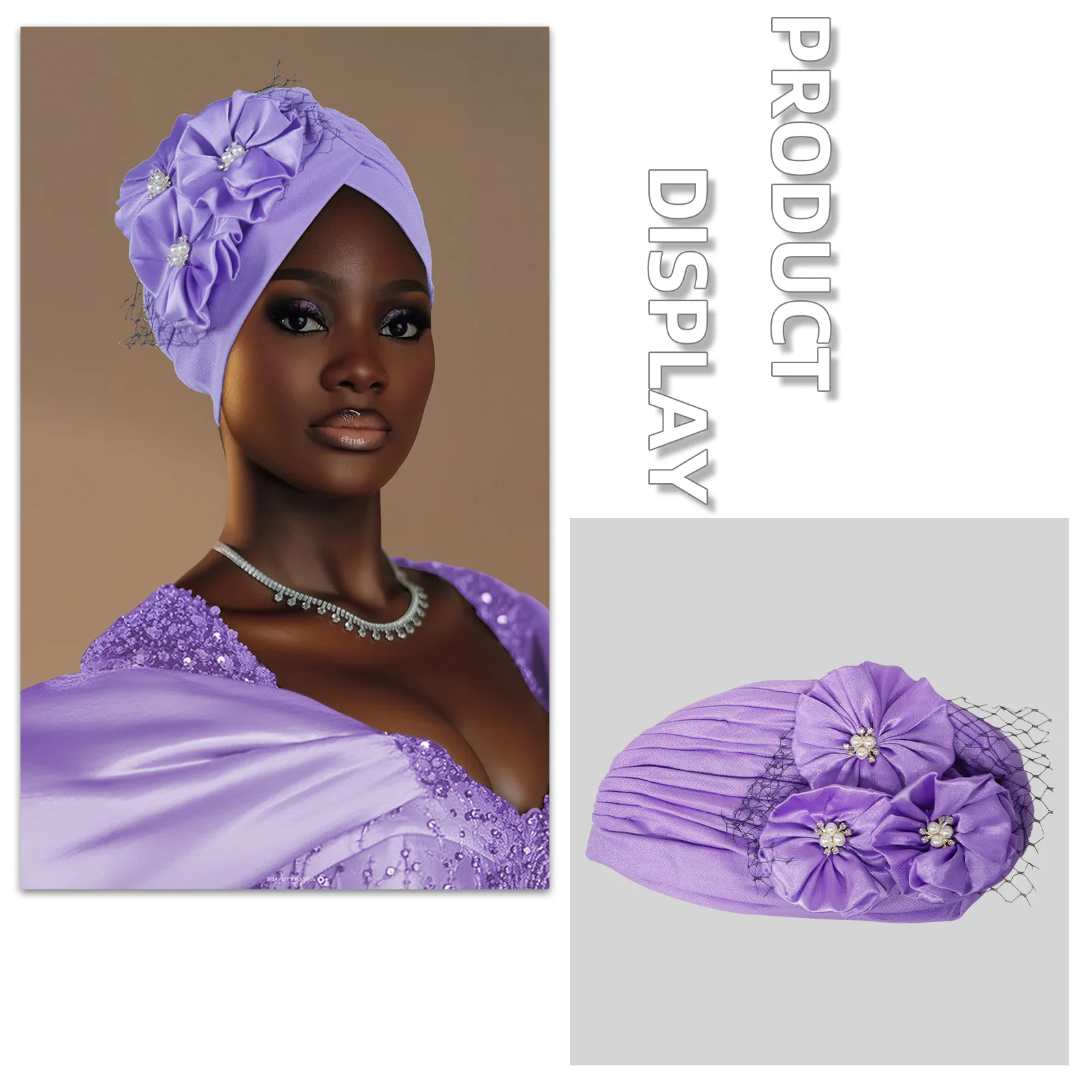 نيجيريا حفل زفاف أغطية الرأس زهرة عمامة قبعة للنساء مسلم الحجاب الحجاب الأفريقي Geles Headties بونيه رئيس التفاف قبعة #5