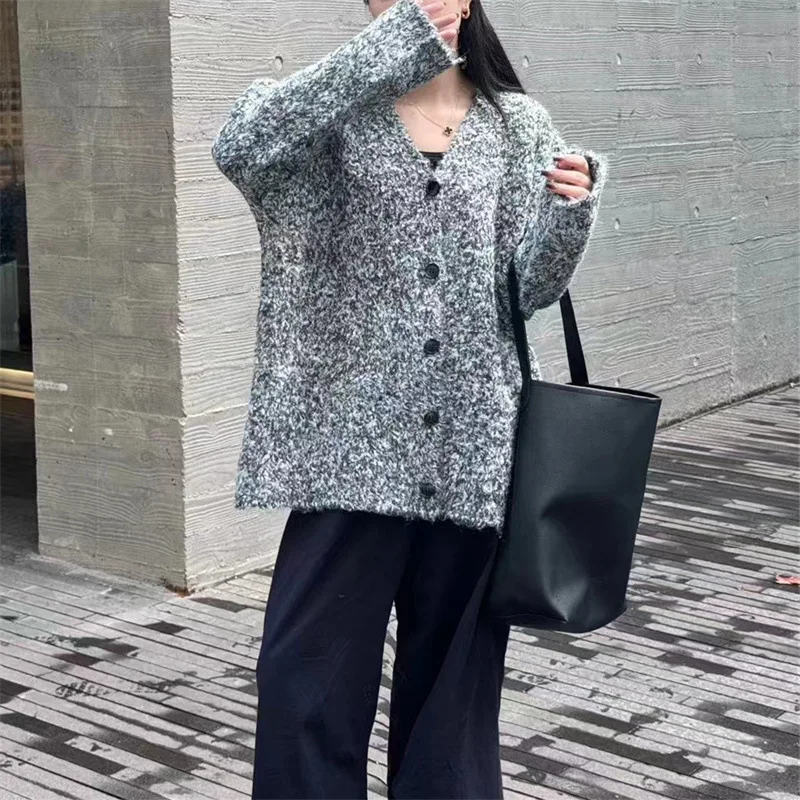 الخريف والشتاء نمط الكلية الجديدة أنيقة اللون منعت سترة الموضة النسائية طويلة الأكمام كسول سترة محبوكة #3