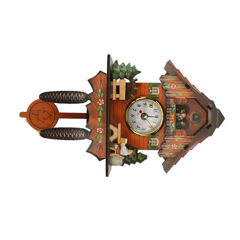 Reloj de pared de cuco de madera antigua, campana de tiempo de pájaro, reloj de alarma oscilante, decoración artística para el hogar