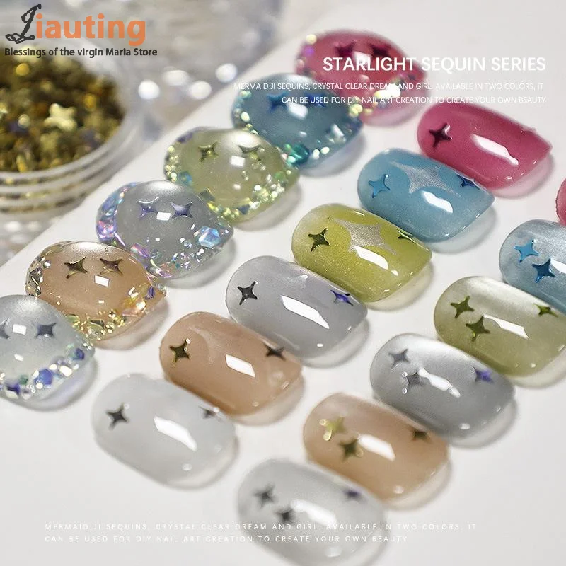 1Jar 2mm Star Nail Glitter Four Cornered Star Nail Glitter Shimmering Glitter Starburst Sequin Nail Art Decorative Materials