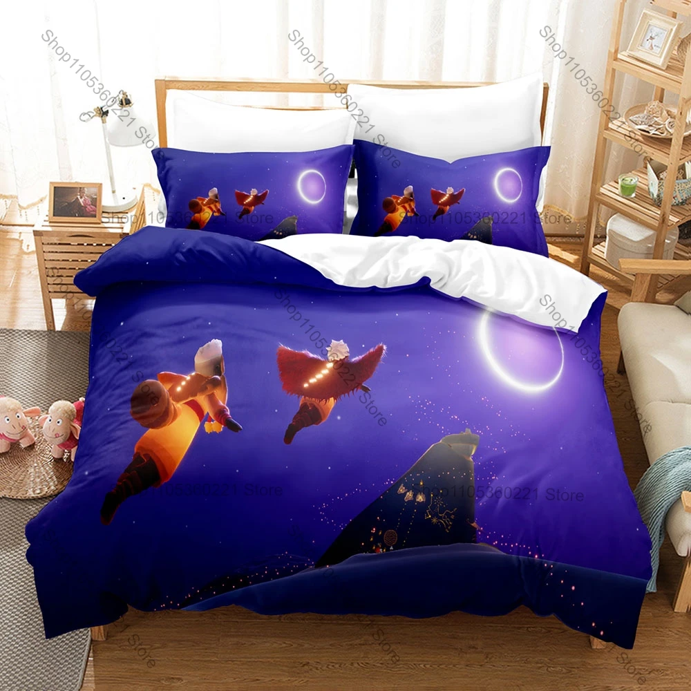 Game Sky Children of the Light Bedding Set, Duvet Cover & 2 Pillowcases, Cute Character Pattern Breathable Fabric All Season