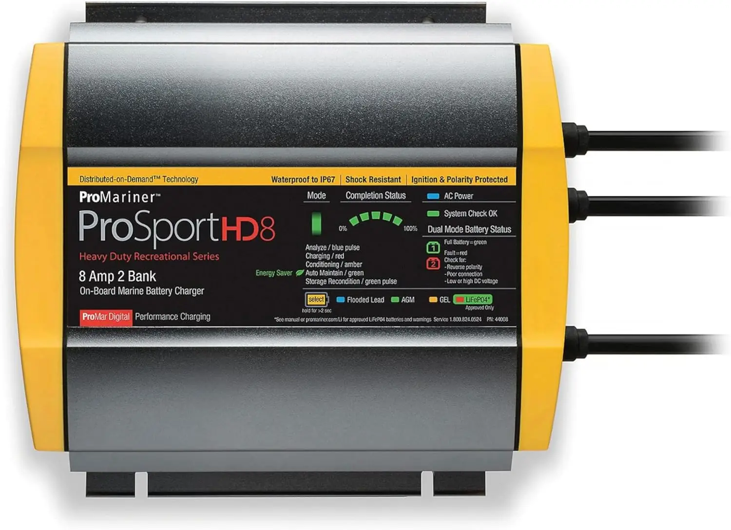 44008 ProSport HD Waterproof Marine Battery Charger, 8 Amp, 2 Bank