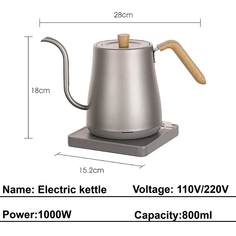 Bouilloire électrique à col de cygne, cafetière brassurera à la main, pot à bouche mince, théière domestique, bouilloire en acier inoxydable 110,