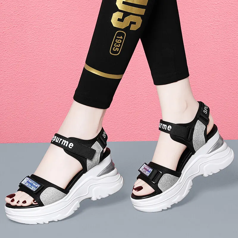 Vintage Casual Thick-soled Sandals Women's Shoes Outdoor Summer Wedge Platform Footwear Open-toe Flat Shoes Women Beach Sandals