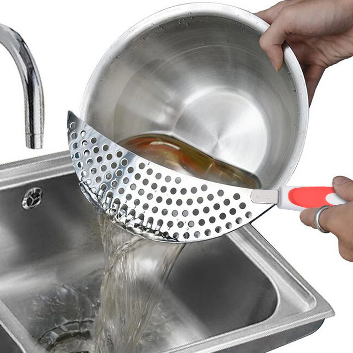 

1pc Creative Multifunctional Colander Pot Sink Pasta Handle Stainless Steel Strainer Stainless Steel Pan Drainer
