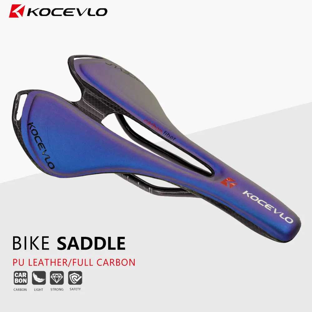 KOCEVLO Full Carbonfiber+Leather Fiber Road Mountain Bike Saddle Seat Cushion Carbon Bicycle Discoloration Cycling Parts