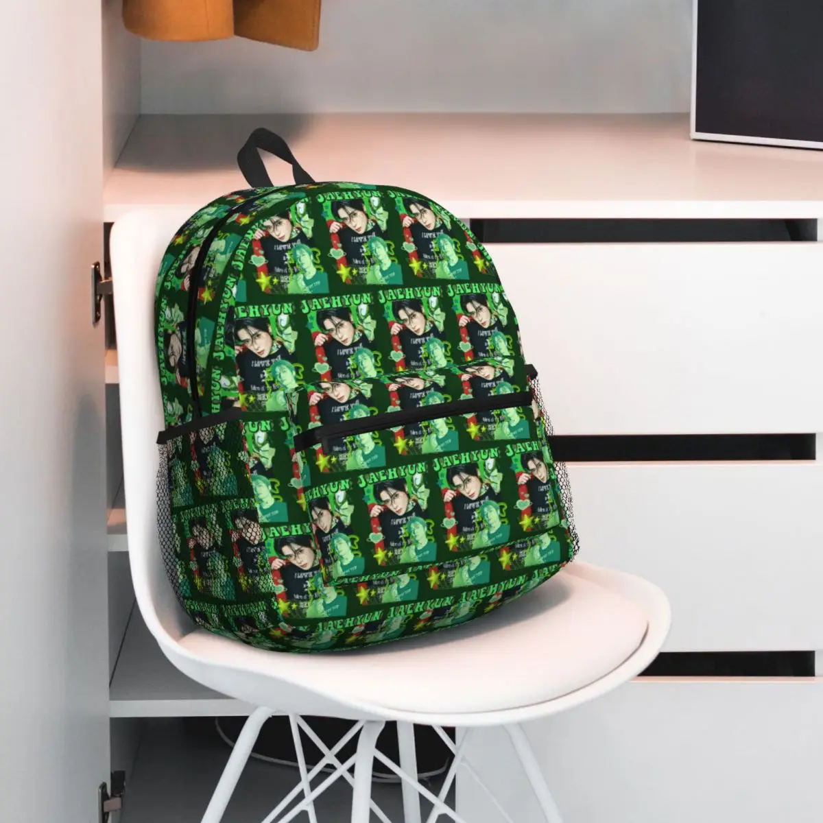 NCT Jaehyun Neon Green Collage Bold And Bright Backpack Daypack Children BookBag School Bag Shoulder Bags for Men Women