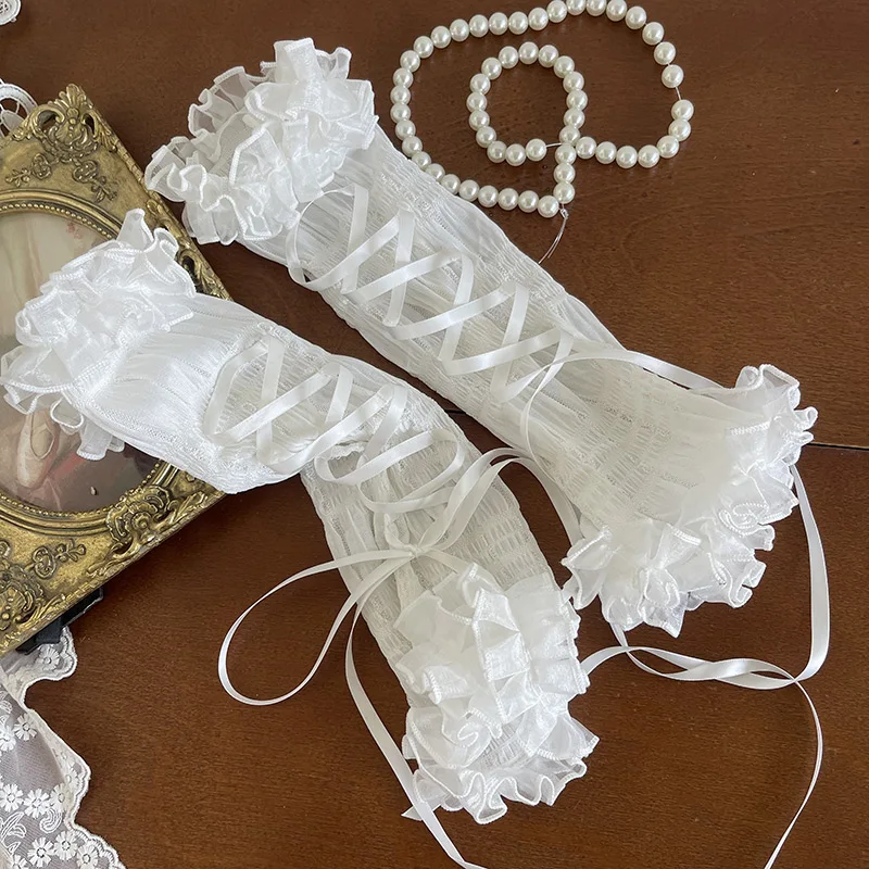 

Japanese Millennial Girl Gothic Dark Ballet Strap Design Lolita Hand Sleeves Lace Long Concealer Gloves Lolita Arm Sleeves Women