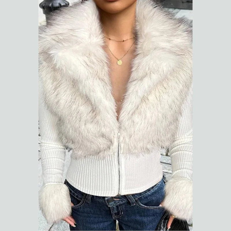 أنيقة سترة مشغولة من الصوف فو الفراء المرقعة تنوعا سليم صالح أزياء المرأة البنطال القصير العصرية لينة مريحة الرجعية سيدة الشارع ارتداء #6