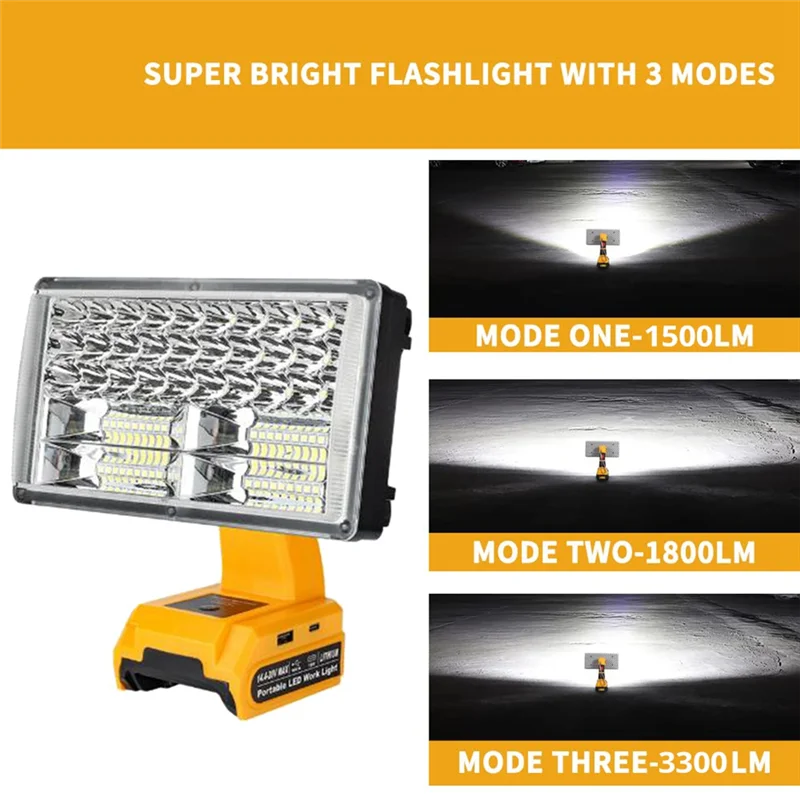 FAAJ-For 14.4-20V Batteries LED Work Light 30W 3300LM Flashlight LED Flood Light Cordless Handheld Spotlight For Car Repa