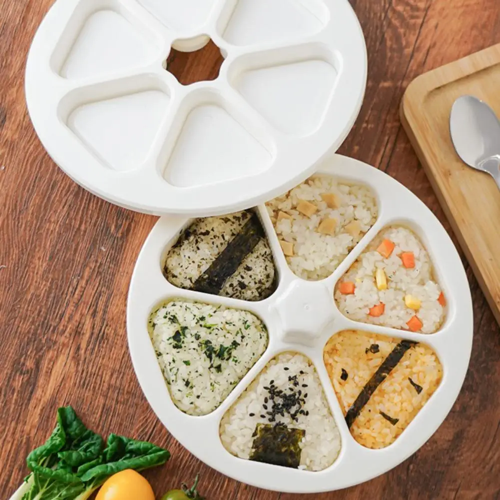 Onigiri Maker-prensa de grado alimenticio de 6 rejillas, herramienta de fabricación de Sushi de bola de arroz triangular de plástico no pegajoso, molde creativo, herramientas Bento DIY