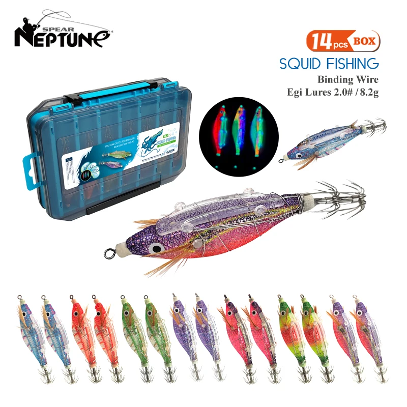 New 14pcs Fishing Lures Kit Squid Jig Bait Bundled Luminous Webfoot Octopus Egi Lure Wobbler Cuttlefish Hook Sea Tackle