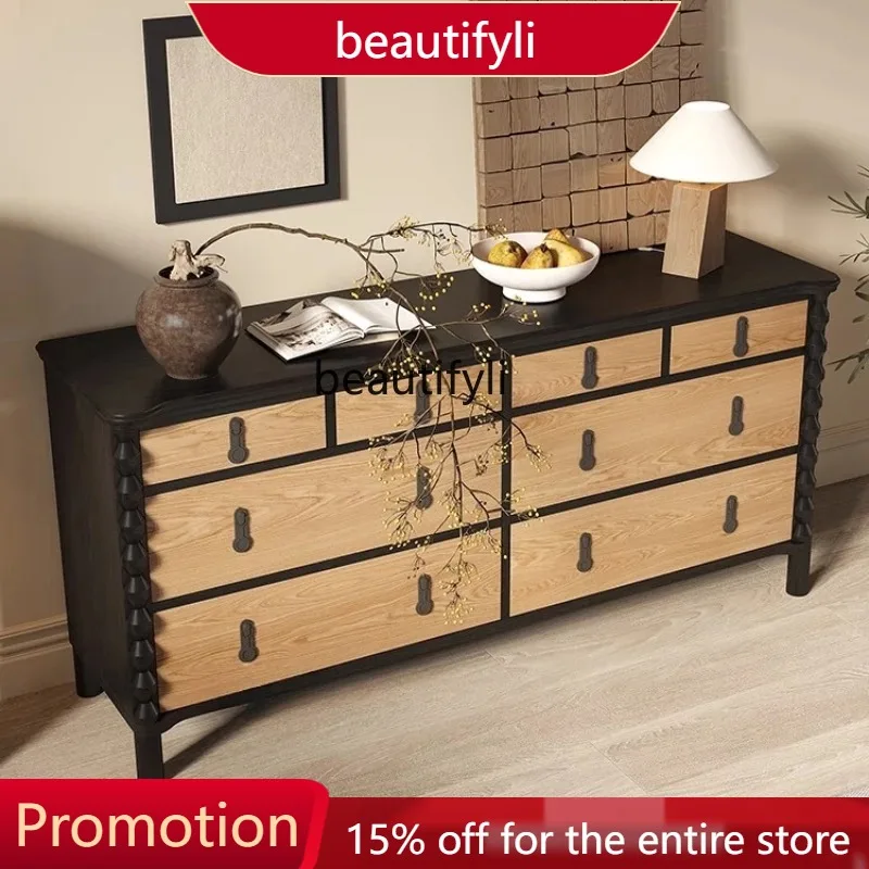 

New French retro solid wood side cabinet American medieval villa entrance decorative cabinet bedroom locker 4109