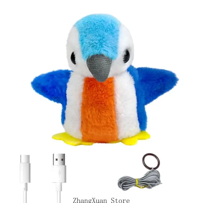 Rechargeable Interactive Electric Plush Bird Cats Toy with Simulating Chirping Sound and Flapping Wing for Active Cats