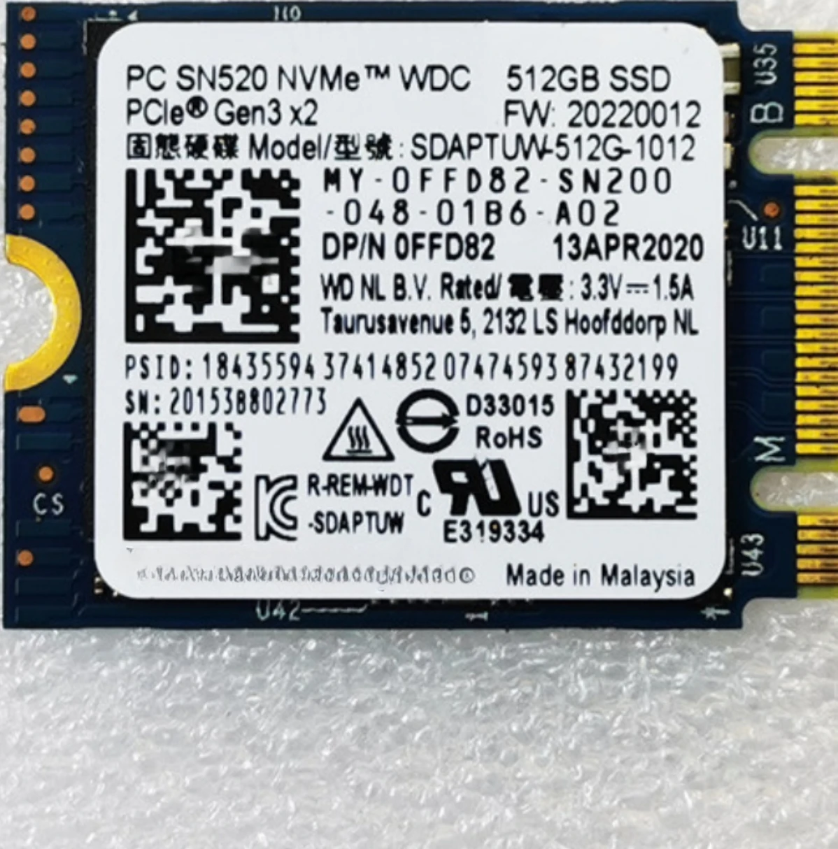 second-hand SN520 256G M.2 2230 PCIe NVMe SSD Original solid-state drive for computers